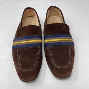 Paul Stuart Brown Blue Striped Herve Ribbon Band Slip on Suede Loafer Size 8